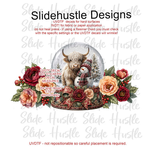 UVDTF Jumbo Decal, 5x9", Christmas Highlands Cow Snow Globe, VF905 HS2