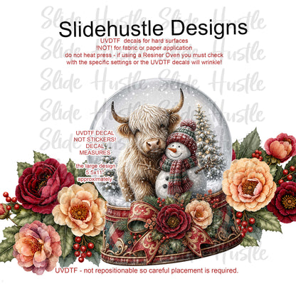 UVDTF Jumbo Decal, 5x9", Christmas Highlands Cow Snow Globe, VF905 HS2