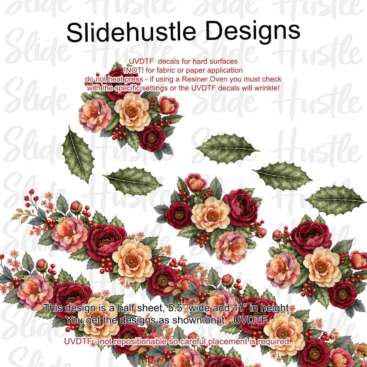 UVDTF 1/2 Element Sheet, Christmas bows and Roses, VF905 HS2