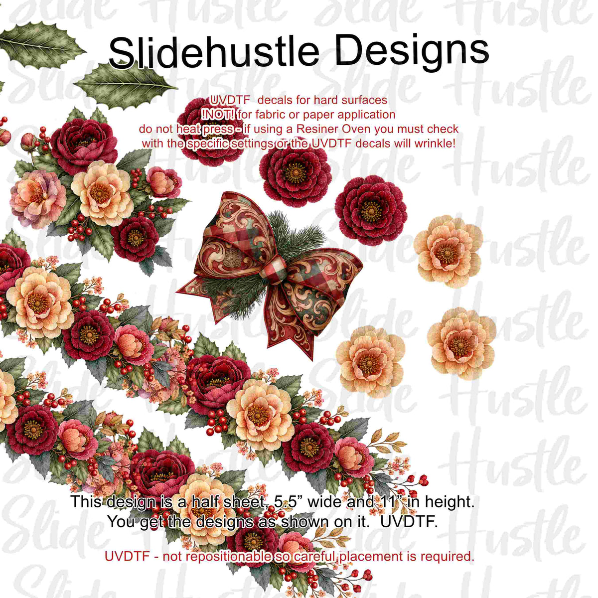 UVDTF 1/2 Element Sheet, Christmas bows and Roses, VF905 HS2