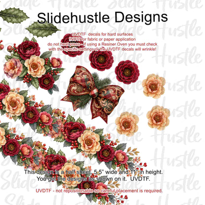 UVDTF 1/2 Element Sheet, Christmas bows and Roses, VF905 HS2