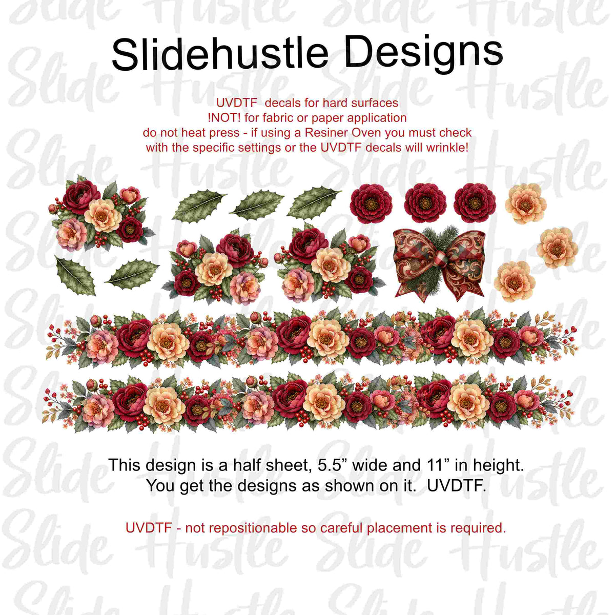 UVDTF 1/2 Element Sheet, Christmas bows and Roses, VF905 HS2