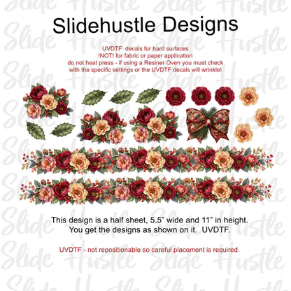 UVDTF 1/2 Element Sheet, Christmas bows and Roses, VF905 HS2