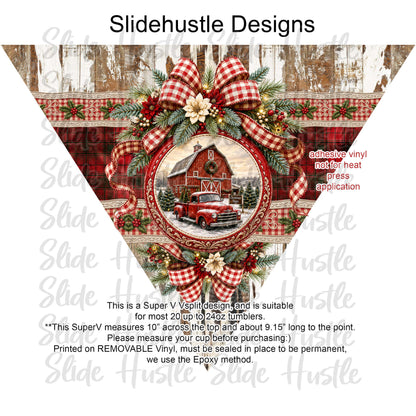 Super V design, Christmas truck on barnboard, choose either 20 ounce or 30 ounce size. VF905 VS1