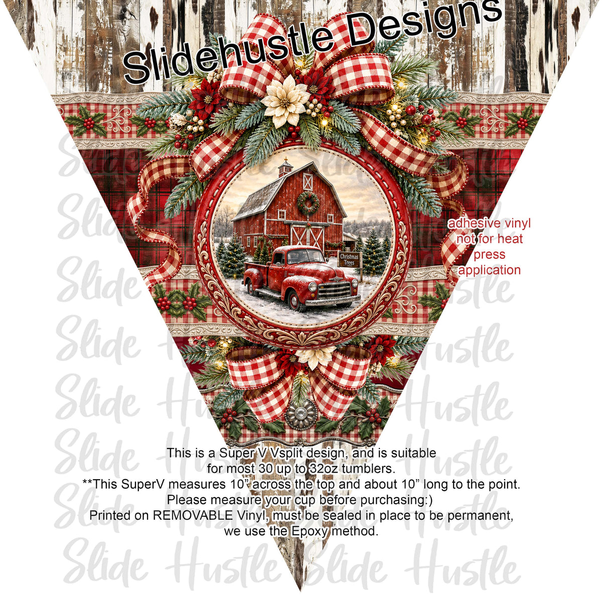 Super V design, Christmas truck on barnboard, choose either 20 ounce or 30 ounce size. VF905 VS1