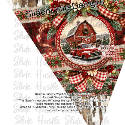 Super V design, Christmas truck on barnboard, choose either 20 ounce or 30 ounce size. VF905 VS1