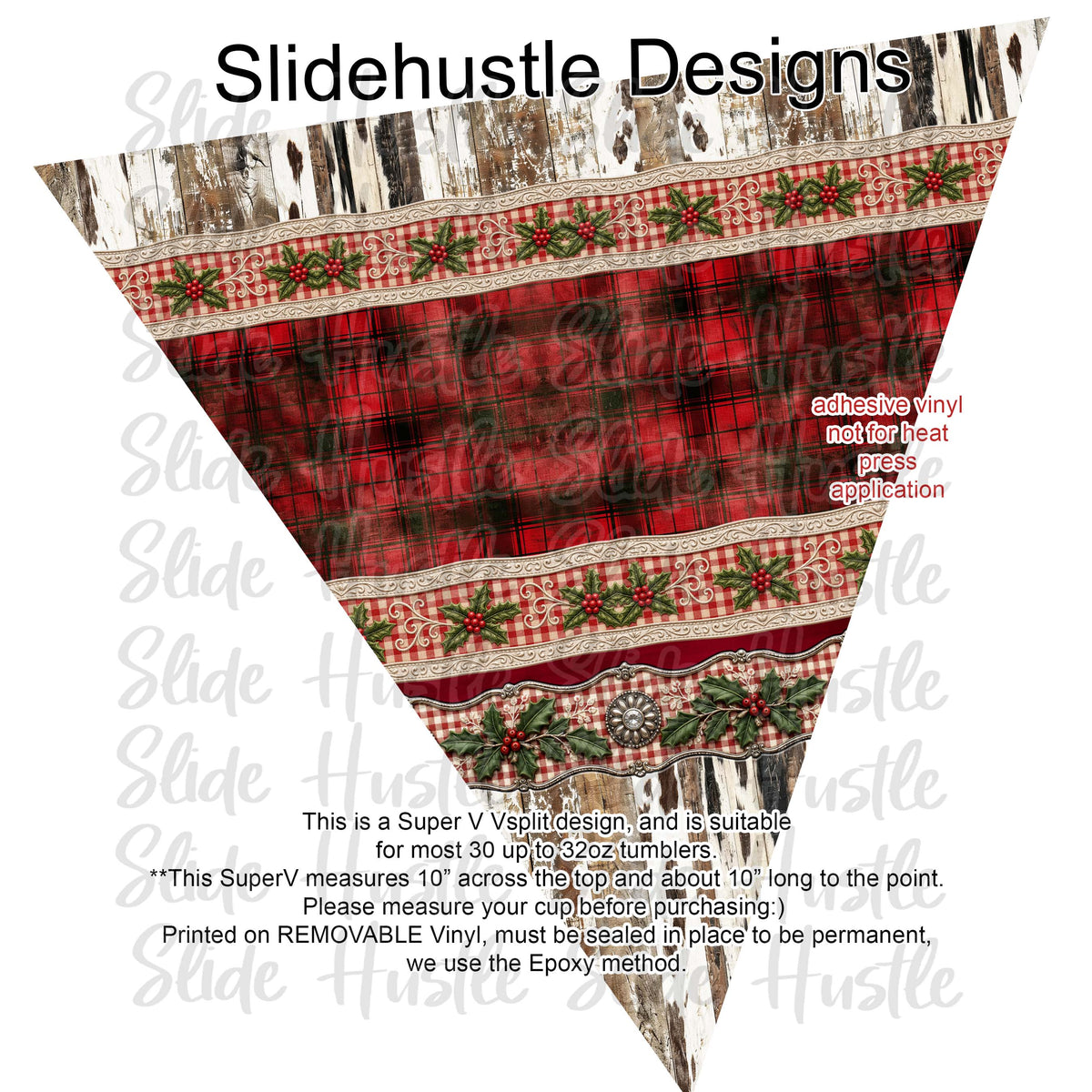 Super V design, Christmas Plaid on barnboard, choose either 20 ounce or 30 ounce size. VF905 VS2