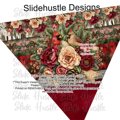 Super V design, Christmas Cardinals on barnboard, choose either 20 ounce or 30 ounce size. VF905 VS3