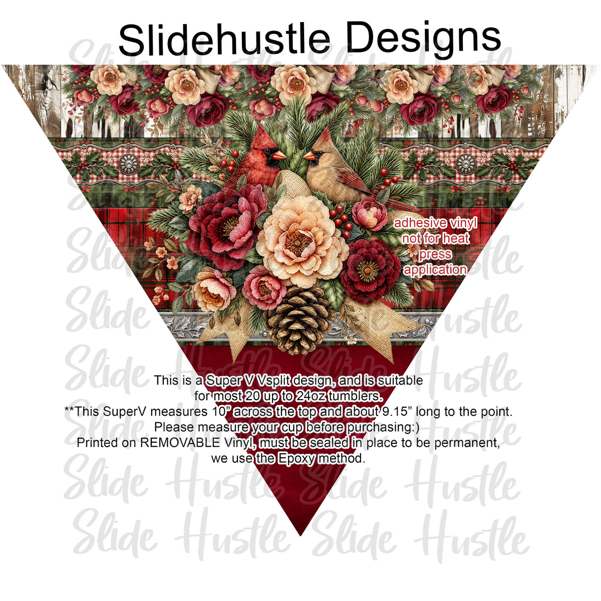 Super V design, Christmas Cardinals on barnboard, choose either 20 ounce or 30 ounce size. VF905 VS3