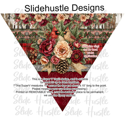 Super V design, Christmas Cardinals on barnboard, choose either 20 ounce or 30 ounce size. VF905 VS3
