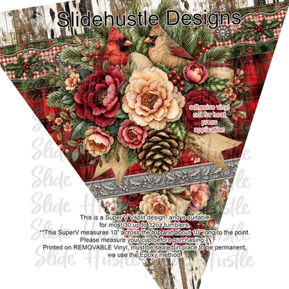 Super V design, Christmas Cardinals on barnboard, choose either 20 ounce or 30 ounce size. VF905 VS3