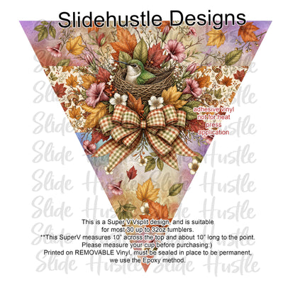 Super V design, Fall Hummingbird in a nest, choose either 20 ounce or 30 ounce size. VF905 VS4