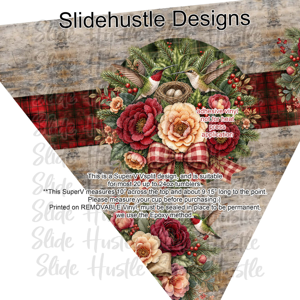 Super V design, Christmas Hummingbirds with a nest, choose either 20 ounce or 30 ounce size. VF905 VS5