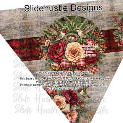 Super V design, Christmas Hummingbirds with a nest, choose either 20 ounce or 30 ounce size. VF905 VS5