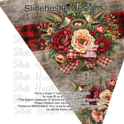 Super V design, Christmas Hummingbirds with a nest, choose either 20 ounce or 30 ounce size. VF905 VS5