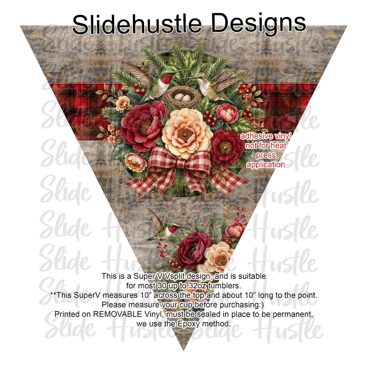 Super V design, Christmas Hummingbirds with a nest, choose either 20 ounce or 30 ounce size. VF905 VS5