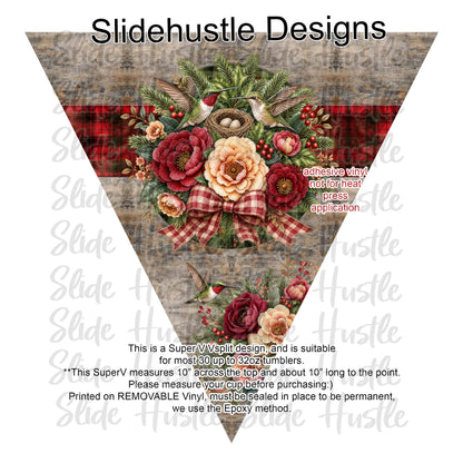 Super V design, Christmas Hummingbirds with a nest, choose either 20 ounce or 30 ounce size. VF905 VS5