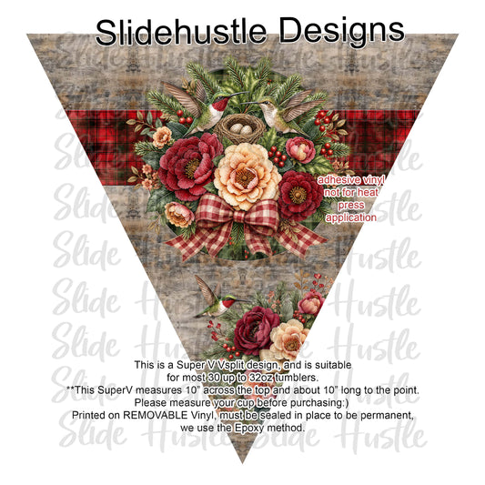 Super V design, Christmas Hummingbirds with a nest, choose either 20 ounce or 30 ounce size. VF905 VS5