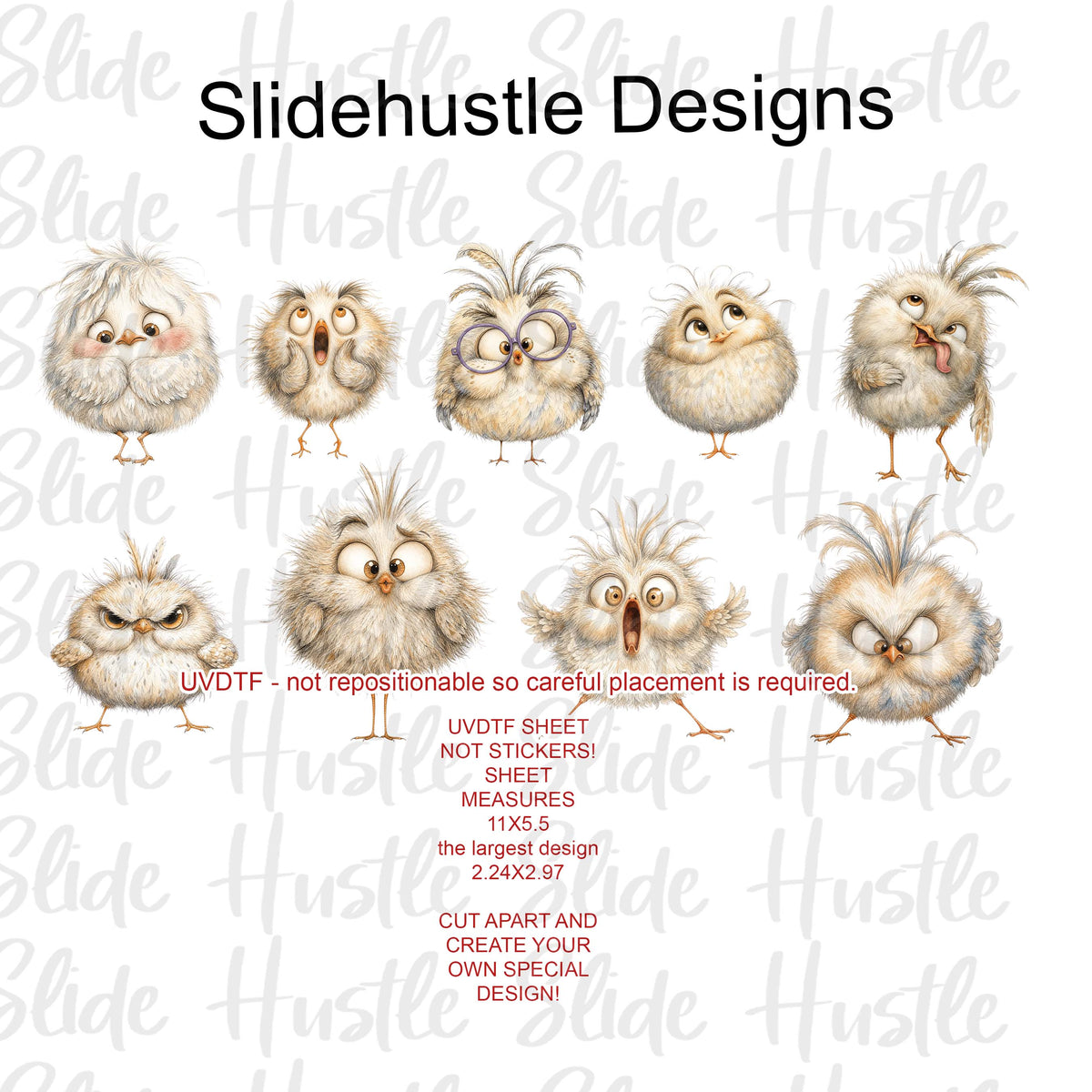 UVDTF 1/2 Element Sheet, Cute funny chicks Designs for Tumblers, VF906 HS1