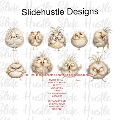 UVDTF 1/2 Element Sheet, Cute funny chicks Designs for Tumblers, VF906 HS1