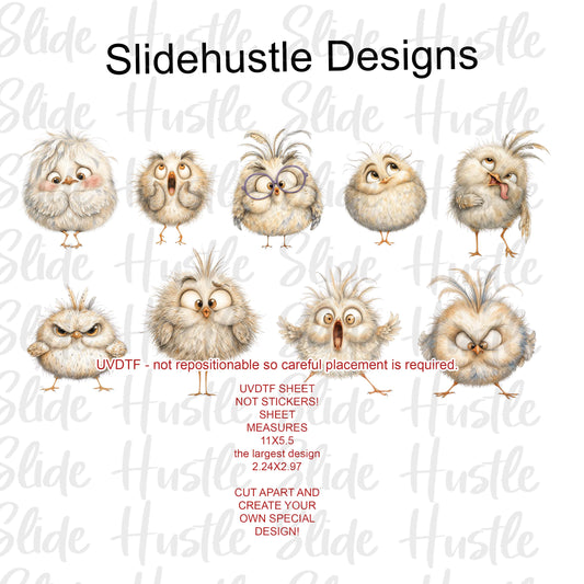 UVDTF 1/2 Element Sheet, Cute funny chicks Designs for Tumblers, VF906 HS1