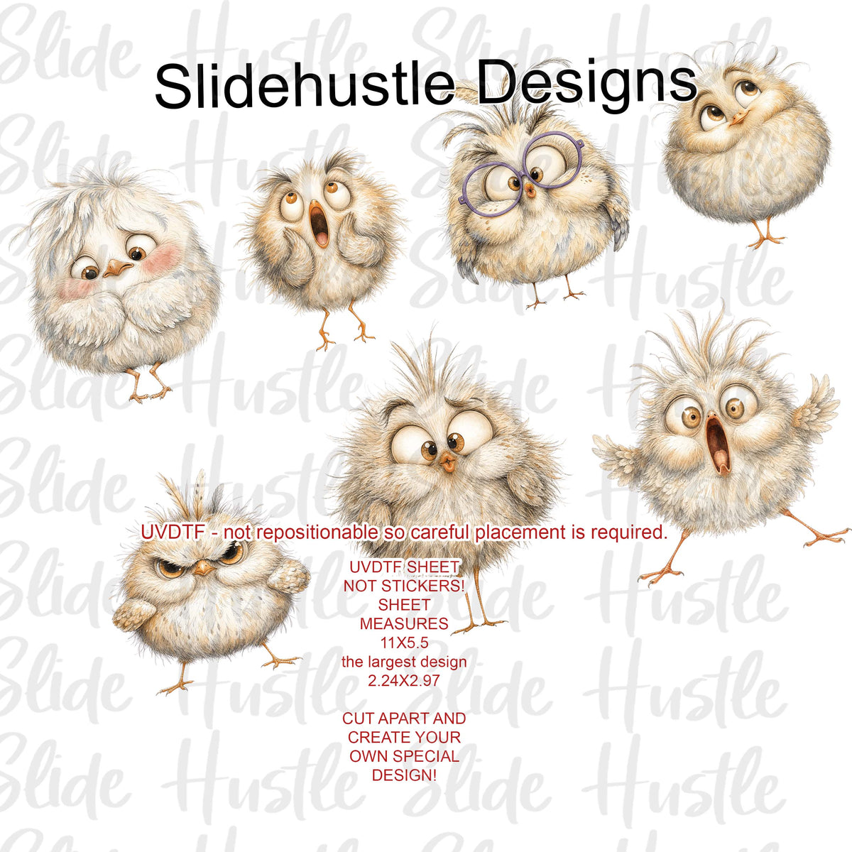UVDTF 1/2 Element Sheet, Cute funny chicks Designs for Tumblers, VF906 HS1