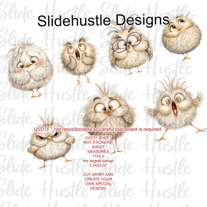 UVDTF 1/2 Element Sheet, Cute funny chicks Designs for Tumblers, VF906 HS1