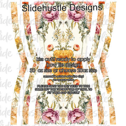 Bow Tie  Design, Colorful Rose Floral, choose 20 or 30 ounce, VF906 KC11