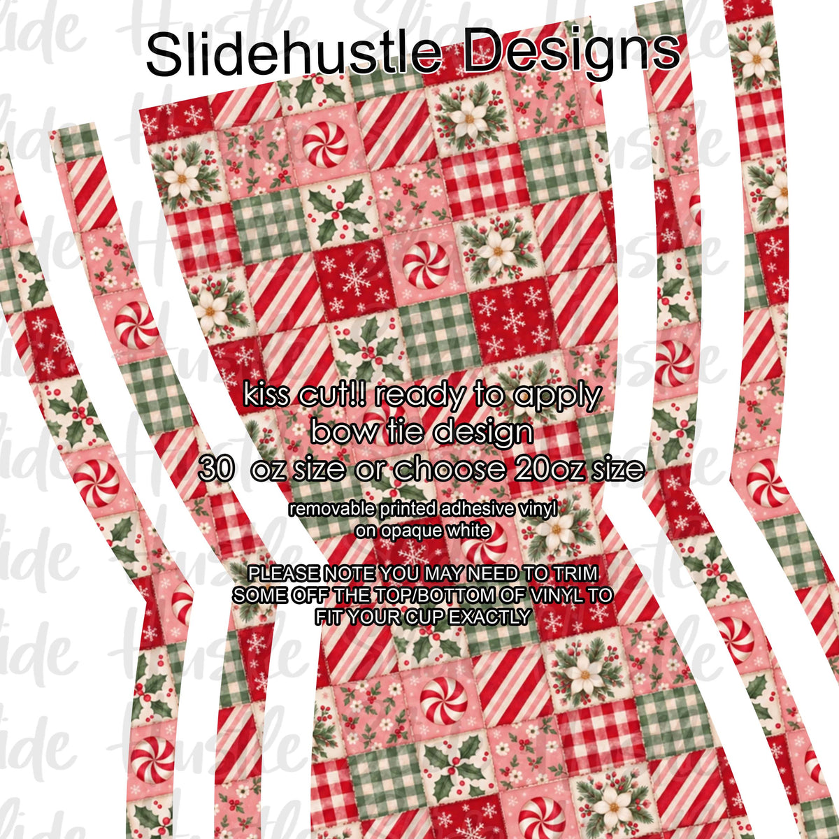 Bow Tie  Design, Christmas peppermint  choose 20 or 30 ounce, VF906 KC5