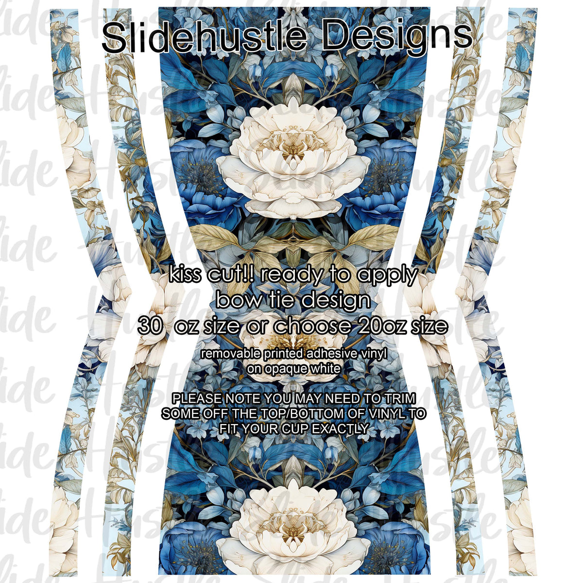 Bow Tie  Design, White and Blue Flowers choose 20 or 30 ounce, VF906 KC9