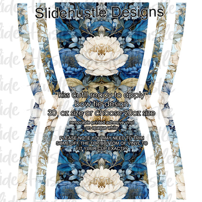 Bow Tie  Design, White and Blue Flowers choose 20 or 30 ounce, VF906 KC9