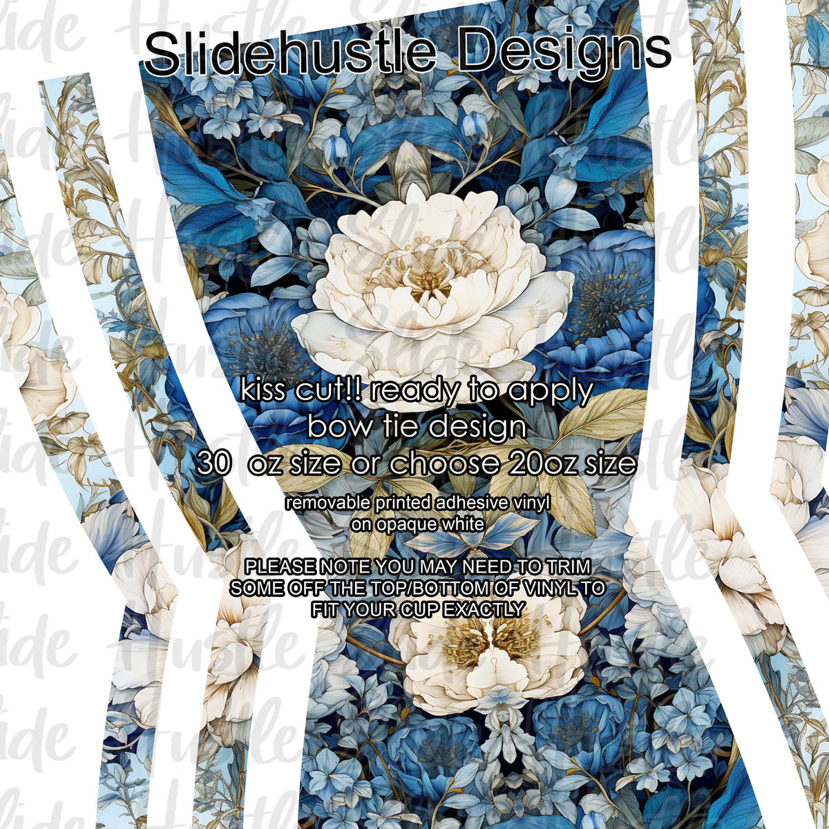 Bow Tie  Design, White and Blue Flowers choose 20 or 30 ounce, VF906 KC9
