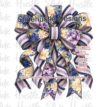 UVDTF Decal, Lavender Bow with Blue and Yellow Flowers, VF906 S15