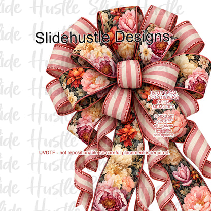 UVDTF Decal, Red and White Bow with Red and Yellow Flowers, VF906 S16