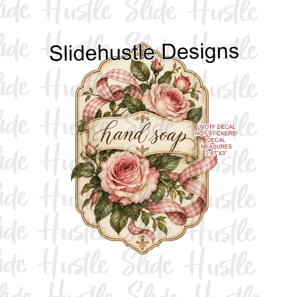UVDTF Decal, Hand soap with pink roses VF906 S2 4x4
