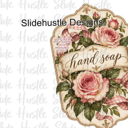 UVDTF Decal, Hand soap with pink roses VF906 S2 4x4
