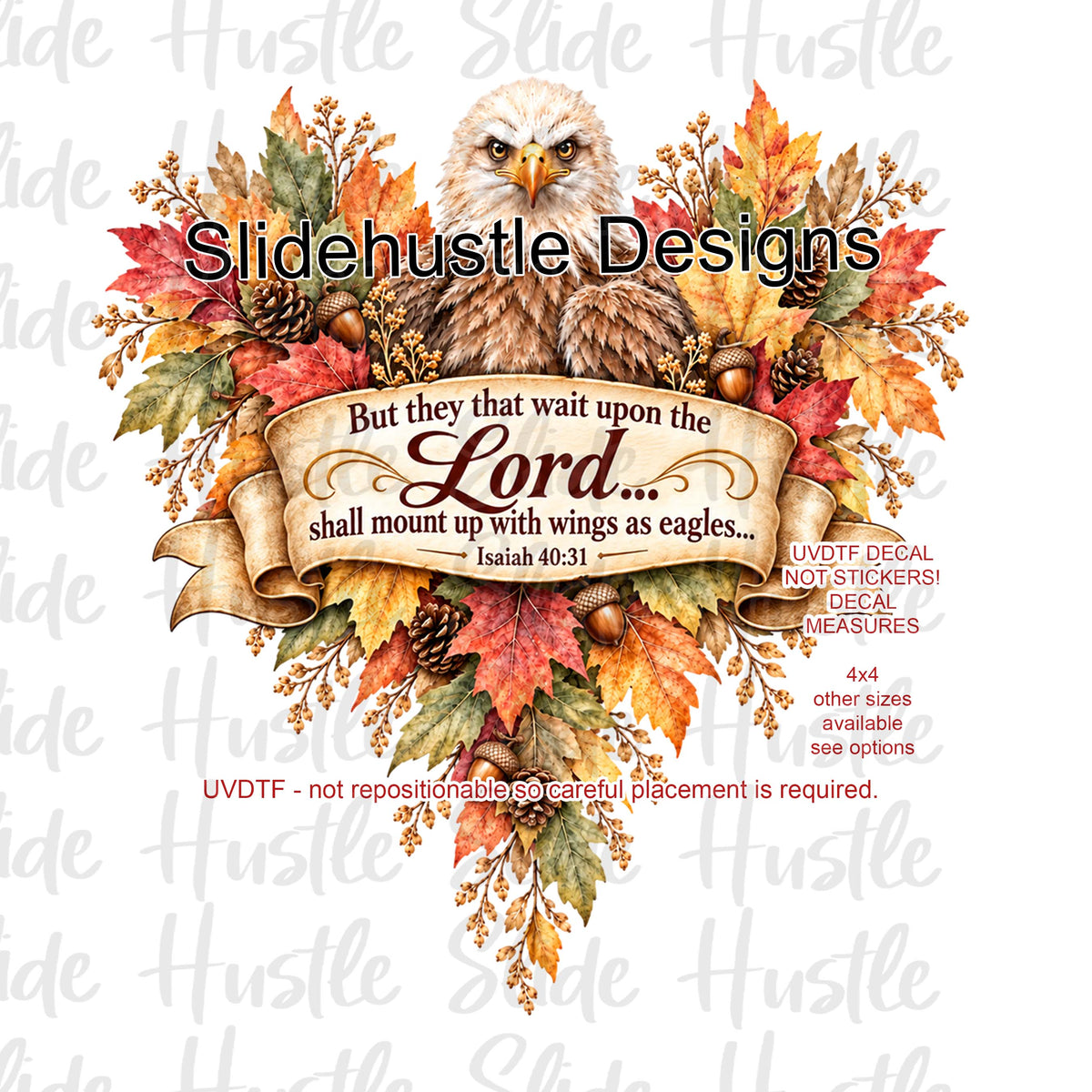 UVDTF Decal, Fall Heart Floral Wreath, Isaiah 40:31, VF906 S27