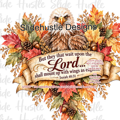 UVDTF Decal, Fall Heart Floral Wreath, Isaiah 40:31, VF906 S27