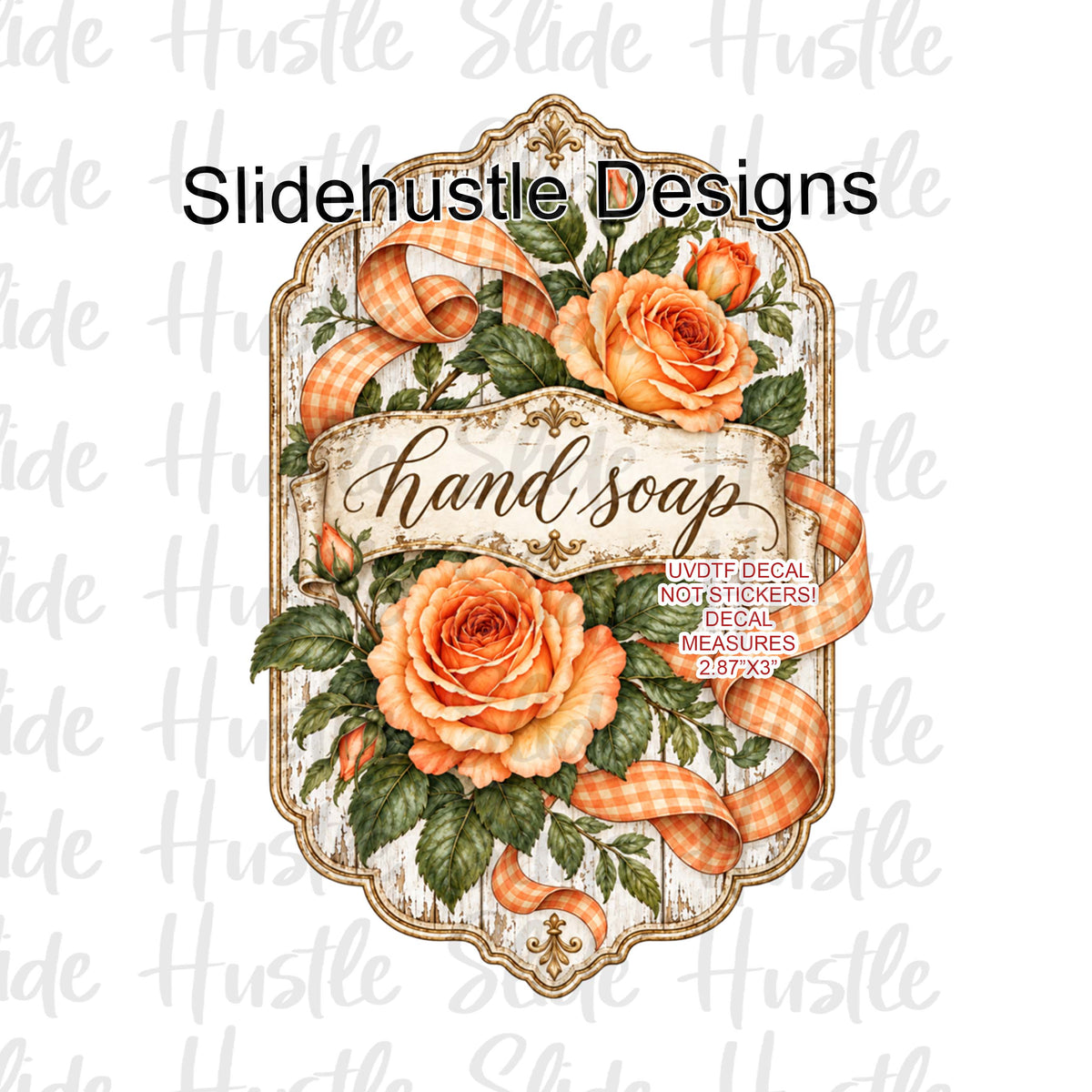 UVDTF Decal, Hand soap with peach roses VF906 S3 4x4