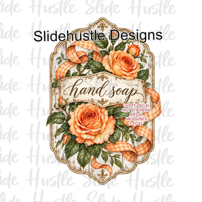 UVDTF Decal, Hand soap with peach roses VF906 S3 4x4