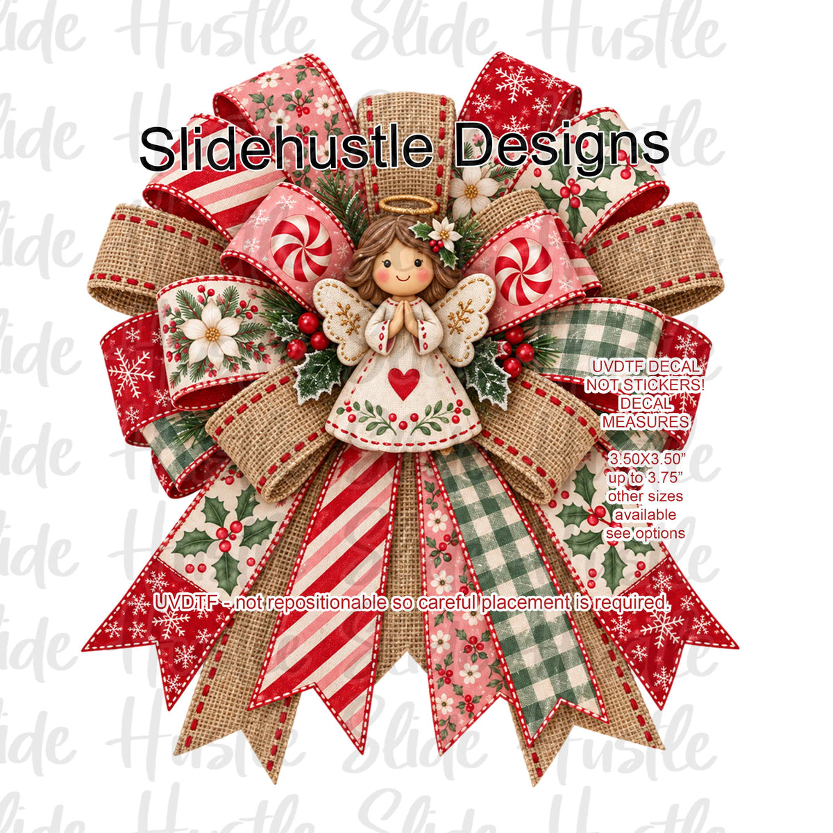 UVDTF Decal, Christmas Bow with angel, VF906 S9